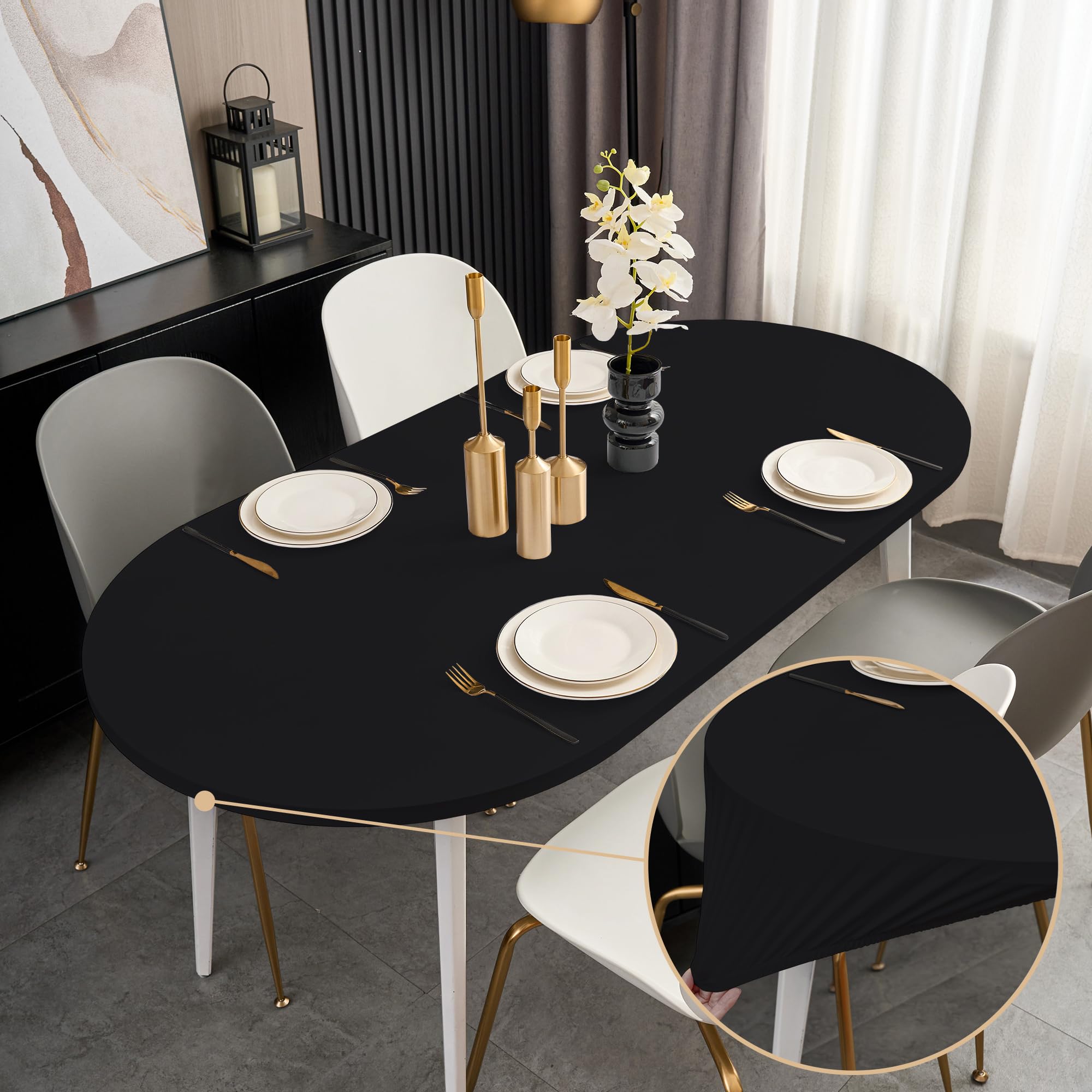 Amazon.com: Sofits Black Fitted Oval Tablecloth with Elastic 48x72